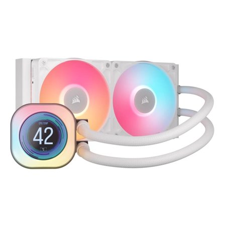 Corsair iCUE LINK TITAN 240 RX LCD AIO Kjøler (hvit) 240mm, AM4/5, LGA 1851/1700, 300 - 2100 RPM ±10%