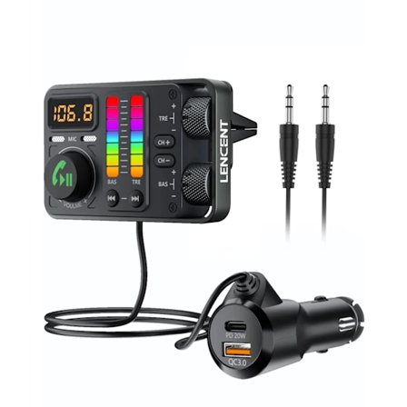 Bluetooth 5.3 Bil FM Sändare Hi-Fi Diskant & Bas Musik spelare