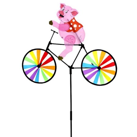 Söpö 3D Eläin Sika Polkupyörällä Tuulimylly Tuuliviiri Puutarha Nurmikko Piha Koriste Tuulipyörre