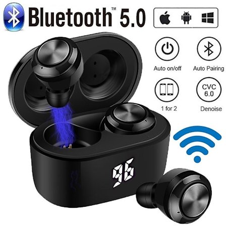 [Automatisk parning brusreducering] Tws trådlösa Bluetooth V5.0 Mini öronsnäckor Stereo bas sport öronsnäcka med laddningsbox för Iphone Samsung Huawe