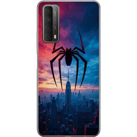 Yhteensopiva Puhelinkuori Huawei Huawei P smart 2021 Tyylikäs hämähäkki kaupungin horisontin yläpuolella dramaattisessa auringonlaskussa, graafin