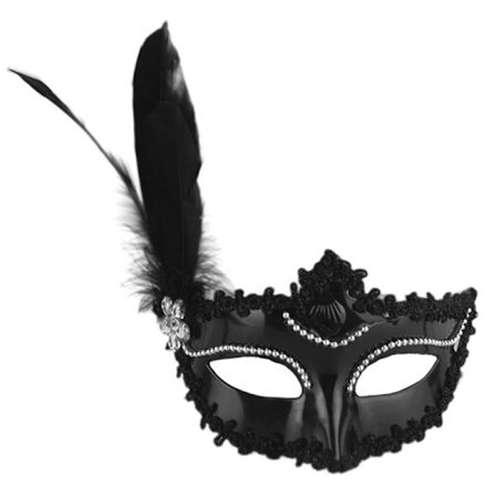 Feather Pearl Mask Halloween Party Masquerade White Black Eye M