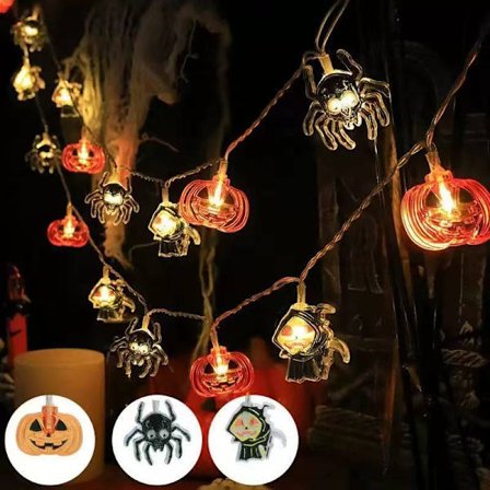 Batteridriven 6m 40-Ljus Färg Halloween Ljusslinga Scenarrangemang LED Pumpa Spöke Ljusslinga Utomhus Högtidsdekoration LED-ljus