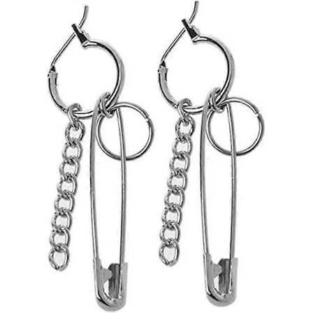 Sølv Pin Kæde Kvaster Dingle Øreringe Punk Dingle Ørering med Hoop Smykker til Mænd og Kvinder