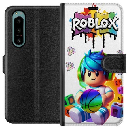 Yhteensopiva Lompakkokotelo Sony Sony Xperia 5 IV Värikäs Roblox-kuvitus pelihahmolla, leluilla ja energialla, täydellinen pelifaneille ja modernii