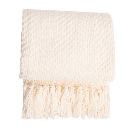 Texturerad Stickad Pläd med Fransar - Mjuk, Mysig Filt för Soffa, Säng, Vardagsrum - 127 x 165 cm