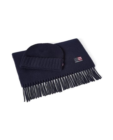 Lexington Skjerf og lue-Sengesettt i resirkulert ullblanding, marineblå