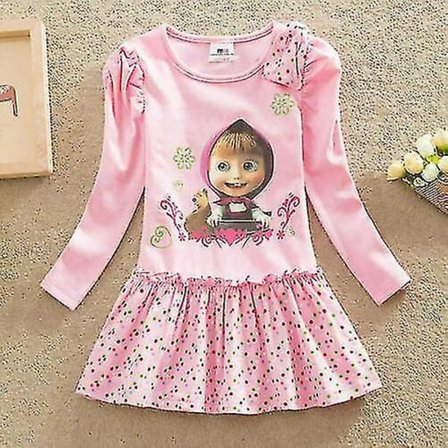 Masha og Bjørnen Piger Børn Bomuld Langærmet Top Tunika T-shirt Kjole 2-11 år