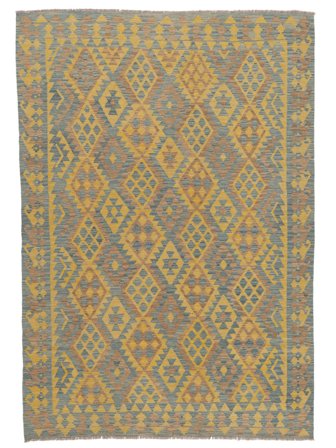 Orientalischer Kelim Afghan Old Stil Teppich 204X295 Braun/Dunkelgrün Wolle, Afghanistan