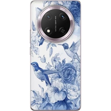 Kompatibelt Mobilskal till Honor Honor Magic7 Lite Fåglar och blommor blå romantiskt mönster