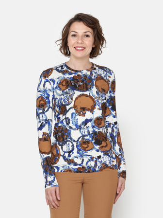 BRANDTEX - Langærmet T-shirt - Blå / Camel Mix - Mønstret