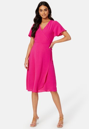 VILA Vilovie S/S Wrap Midi Dress Pink Yarrow Klær