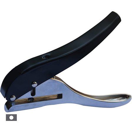 8 mm pyöreä hopeanvärinen metallileikkuri, yksi pyöreä reikä henkilötodistusta varten