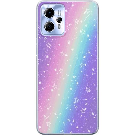 Kompatibel Mobilcover til Motorola Moto G13 Rainbow-farvet pastelbaggrund med hvide stjerner og glitrende prikker i blød overgang