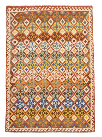 Oriental Kilim Afghan Old Style Rug 209X291 Brown/Orange Wool, Afghanistan
