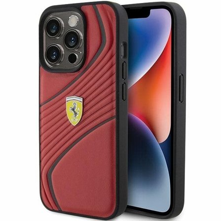 Ferrari Twist Metal Logo etui for iPhone 15 Pro - rød