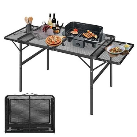 UISEBRT Litet hopfällbart campingbord höjdjusteringar med metall skrivbord 134x60x70cm för picknick fiskgrill