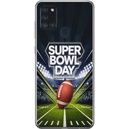 Yhteensopiva Puhelinkuori Samsung Galaxy A21s Super Bowl Day juliste, jossa amerikkalainen jalkapallo valaistuksella varustetulla areenalla dramaattis