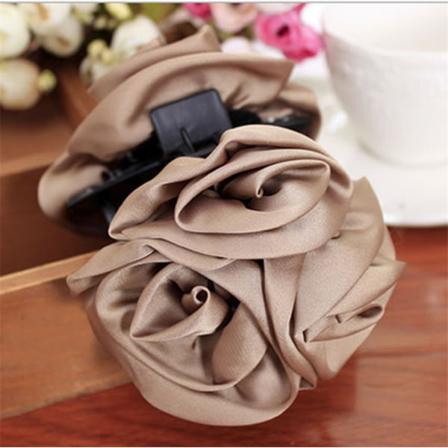 Mode Dam Chiffong Flickor Rose Flower Bow Hår Klo Clamp Jaw