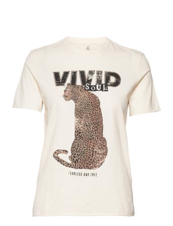 Onllucy Reg Cheetah S/S Top Jrs T-shirt Top Beige ONLY