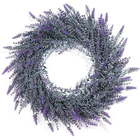 Lavendelkrans til inngangsdøren, 19" Kunstig bondegårdskrans til vegg, vindu, fest, bryllup, innendørs og utendørs
