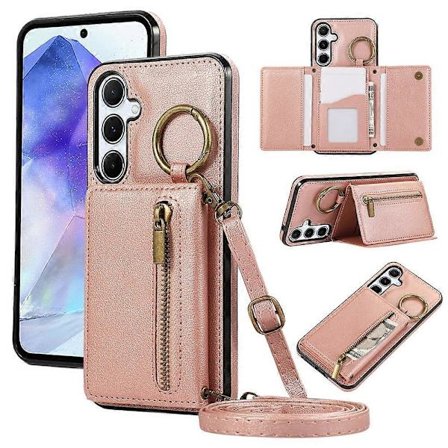 Kompatibel Kompatibel med Samsung Kompatibel med Galaxy A56 5G Läder Baksida Fodral med Dragkedja Plånbok Ställ Telefonfodral med Axelrem