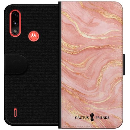 Kompatibelt Lommeboketui til Motorola Motorola Moto E7 Power Cactus and Friends – RoseGoldFlow