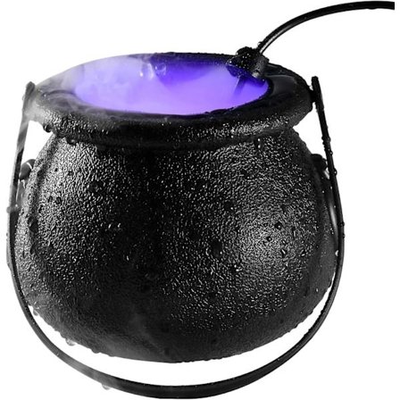 Halloween Heksens Gryde Tågemaskine 12 LED Lys, Halloween Party Tågemaskine, Springvand Tågemaskine, Halloween Indendørs (sort, EU Stik)