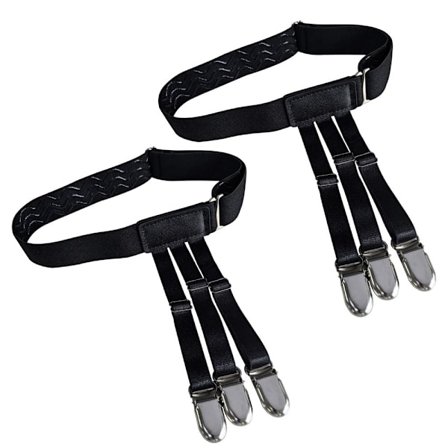 Skridsikre skjorteholdere: Elastiske skjorteholdere med robuste clips, der holder skjorten nede i bukserne.
