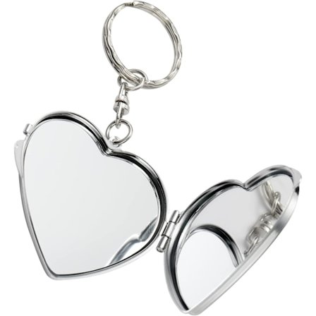 Hjertekompakt Speil Nøkkelring Metall Sølv Gave Til Valentinsdag