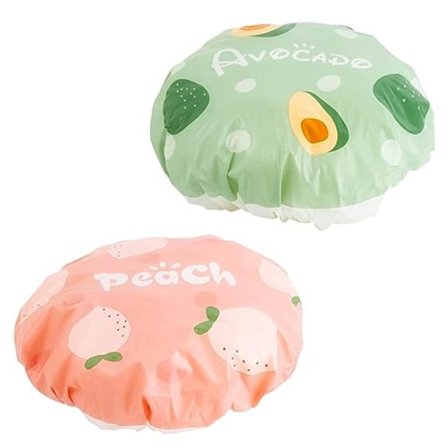 Badehætte til kvinder, genanvendelig, vandtæt, elastisk badehætte, frugter, genanvendelig badehætte til makeup, bad, spa, hårbetræk (lyserød, grøn)