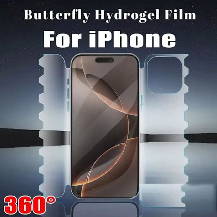 360 Butterfly Hydrogel Film kompatibel iPhone 16 Pro Max 15 14 11 13 12 Pro XS Max Plus Mini XR X Fullständigt Telefonskydd Skärmskydd