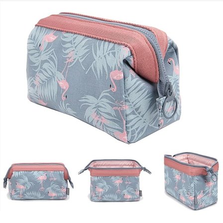 (Pink) Small Foldable Compact Wash Bag Makeup Bag Japanese Floral Cosmetic Pouch