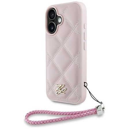 Karl Lagerfeld vattert etui med initial logo og kjederem iPhone 16 - Rosa