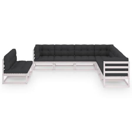 Vidaxl Loungegrupp Med Dynor 9 Delar Vit Massiv Furu Vit