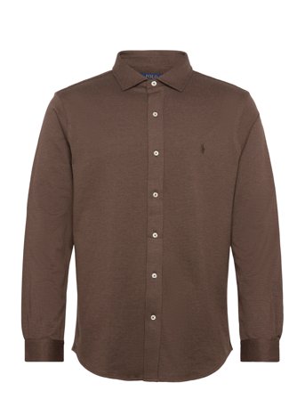 Polo Ralph Lauren Houndstooth Jersey Spread-Collar Shirt - Brown - XS