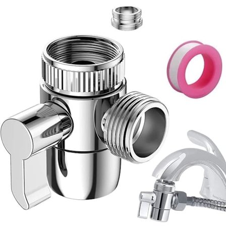 Hana-adapteri jakajalla – 3-suuntainen kytkin M22/M24/G1/2" kierteillä keittiöhanaan ja käsisuihkuun