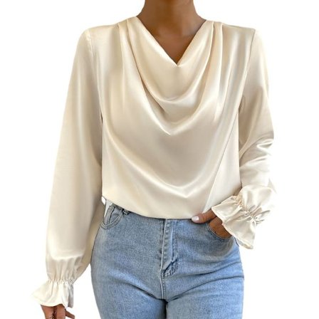 dam chiffong långärmad skjorta lös draperad V-ringad topp