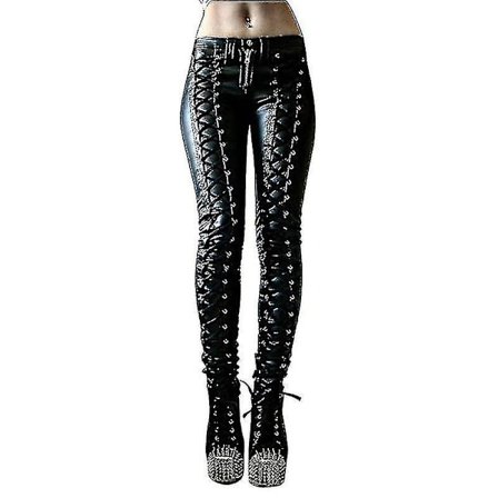 Dame Faux Skinnbukser, Gothic Punk Skinny PU Skinnbukser