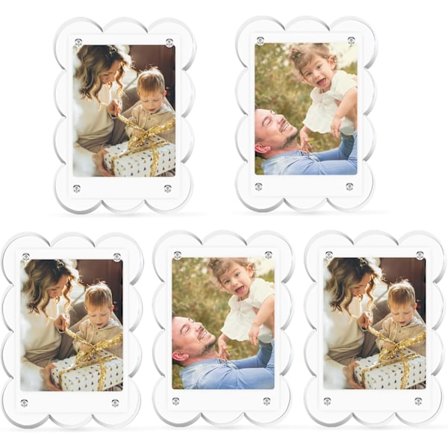 5-pack Akryl Polaroid Magneter Bilderam för Kylskåp, Vågig Klar Ram för Instax Foto, Plånboksstorlek Mini Ram för Kylskåp