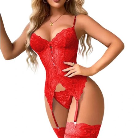 Sexy undertøyssett, sexy blondeundertøy, babydoll-korsetter, dameundertøy med strømpebånd, truser-BH-strømpebånd, røde korsetter, sexy