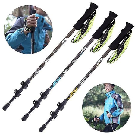 Carbon Fiber Sammenklappelig Trekkingstav Sammenklappelig Tre-delt Gåstav Vandrestave (Gul Hvid)