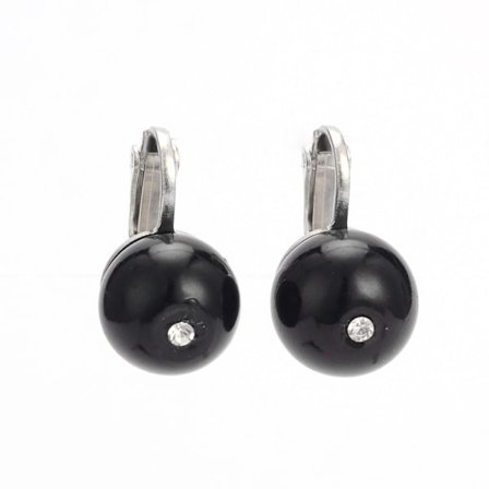 Vintage Clips örhängen med 10 mm Svarta Glaspärlor och Kristall vit CZ