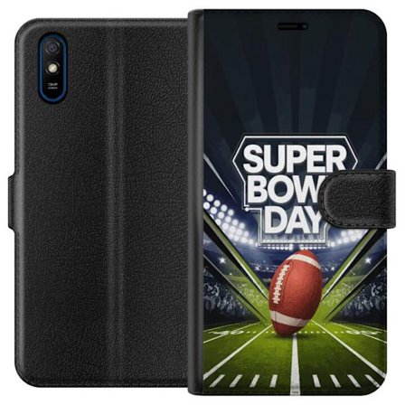 Kompatibelt Lommeboketui til Xiaomi Redmi 9A Super Bowl Day plakat med amerikansk fotball på opplyst arena i dramatisk sportsdesign
