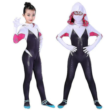 4-10 år Barn Flickor Spider Gwen Med Mask Cosplay Jumpsuit Kostym W