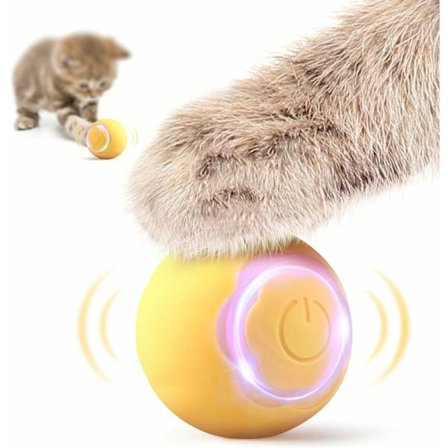 Interaktiv kattebold smart selvrullende indendørs kattelegetøj med skiftende LED-lys 2 tilstande Genopladelig Type C til katte og hvalpe Gul