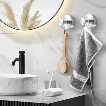 Dusjkroker med sugekopp, kraftige rustfrie stålkroker for dør, bad, kjøkken, glassdør, speil, fliser, loofah, håndkle, kåpe, morgenkåpe