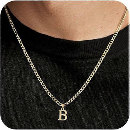 Initial A-Z Bokstav Hängsmycke Halsband för Män 18K Guldpläterad Stor Bokstav Halsband Kubansk Länk Kedja 4mm 20 Tum Smyckesgåva [BR]