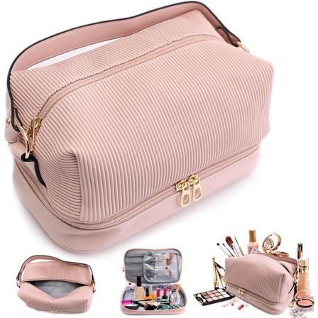 Reise kosmetikkveske, dobbeltlags stor kosmetikkoppbevaringsveske, sovesal nødvendigheter kosmetikkveske, reisesize dametoalettartikler, gaver