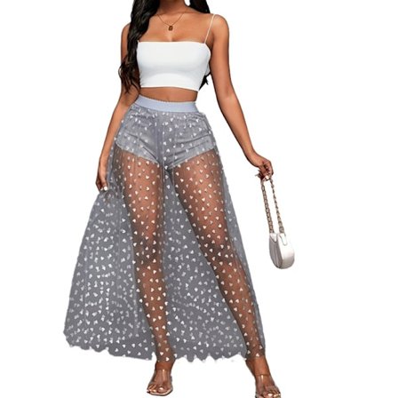 Naisten läpinäkyvä pitsihame korkea vyötärö A-linjainen pitkä hame